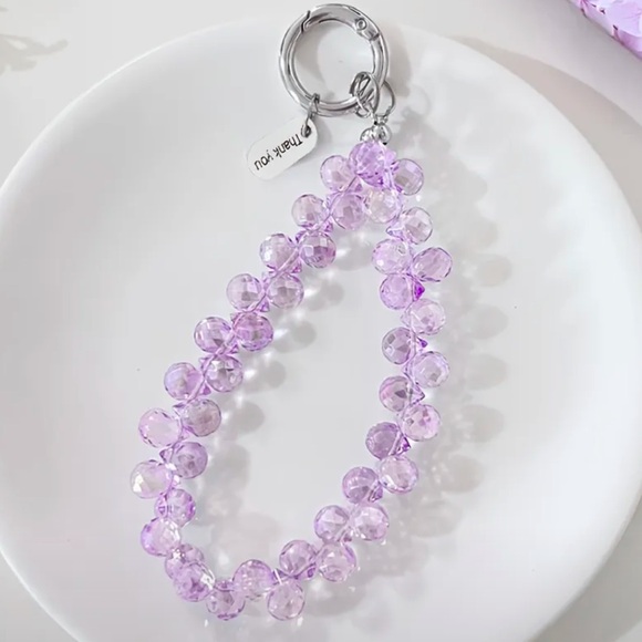 💙Sparkly Bling Crystal Glass Bead Wristlet Keychain Phone Bag Charm Lanyard Blue - Picture 14 of 16